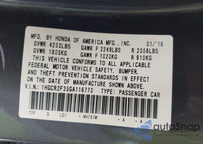 1HGCR2F35GA116770: 42405016