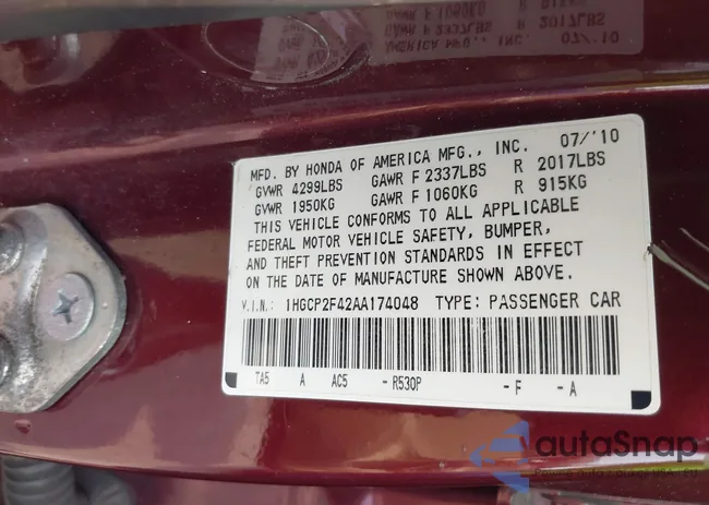 1HGCP2F42AA174048: 42405039