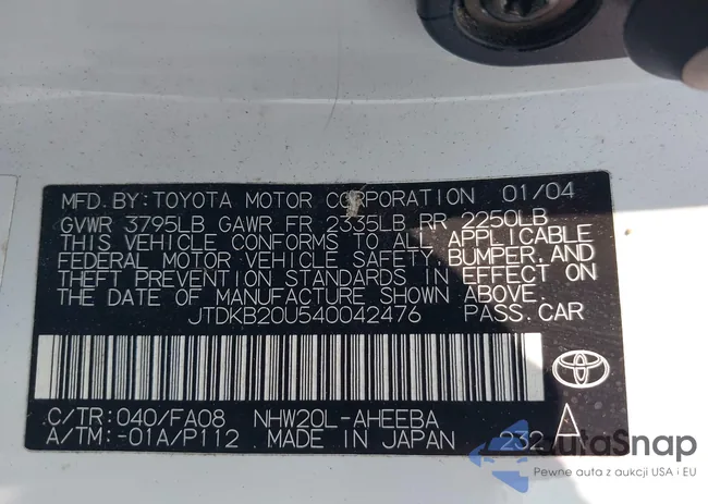 JTDKB20U540042476: 42405176