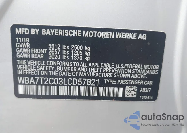 WBA7T2C03LCD57821: 42405287