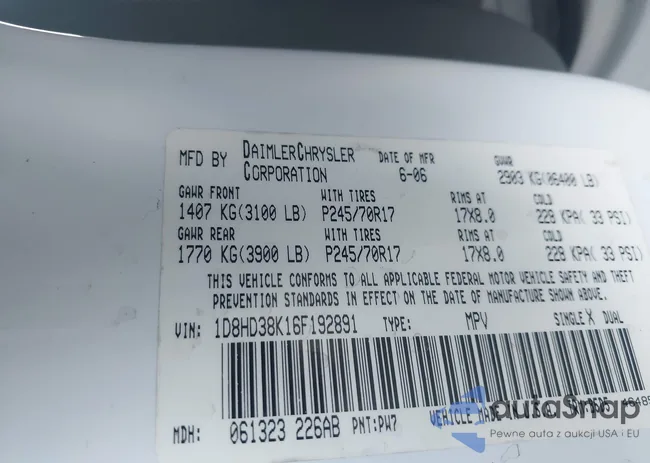 1D8HD38K16F192891: 42405426