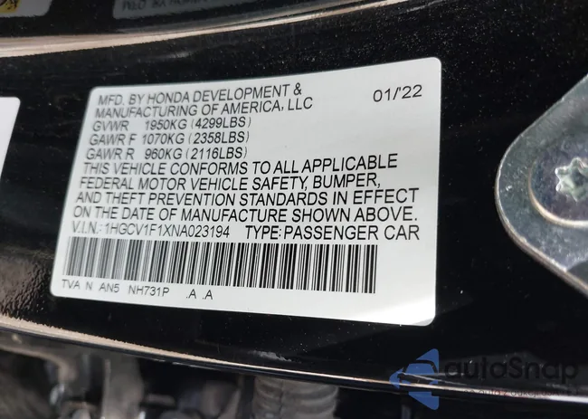 1HGCV1F1XNA023194: 42405914