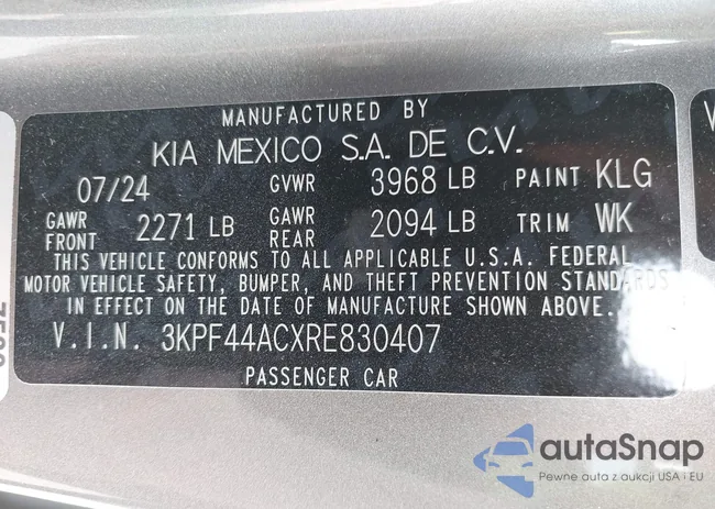 3KPF44ACXRE830407: 42406005