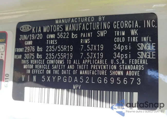 5XYPGDA52LG695673: 42406020