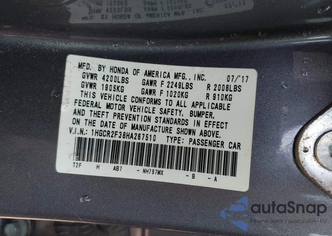 1HGCR2F38HA267510: 42406187