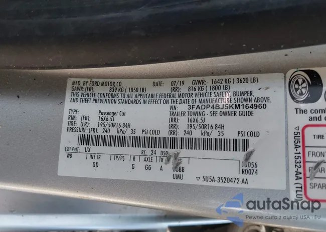 3FADP4BJ5KM164960: 42406232