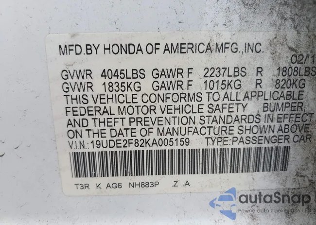 19UDE2F82KA005159: 42406355