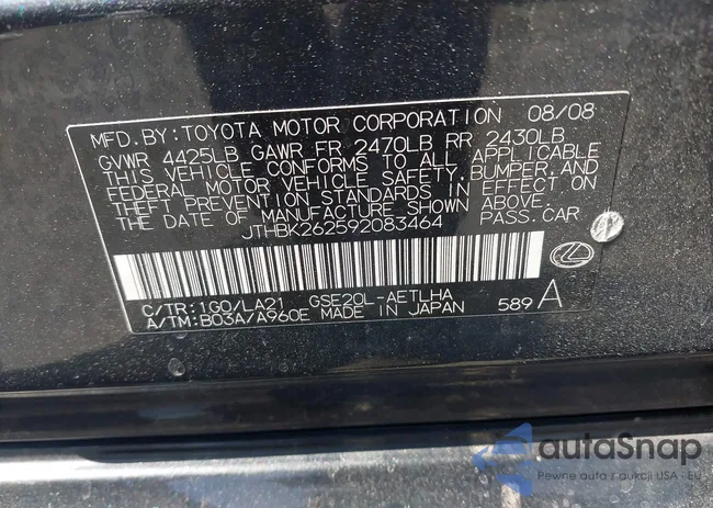 JTHBK262592083464: 42405805