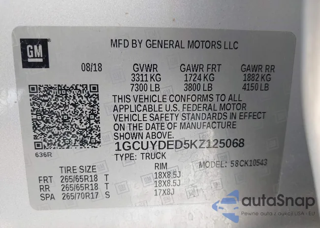 1GCUYDED5KZ125068: 42406683