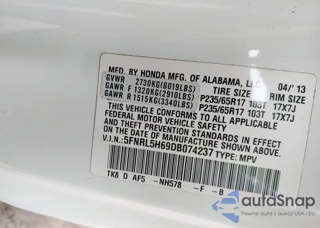 5FNRL5H69DB074237: 42406689