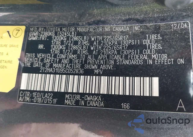 2T2HA31U95C052836: 42407989