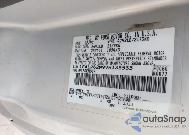 1FALP62W9VH138535: 42408021