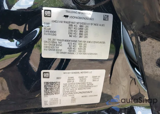 1GCPACEK2NZ621623: 42408103