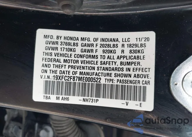 19XFC2F87ME000522: 42408161