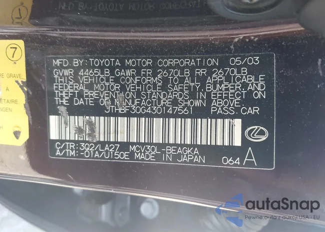 JTHBF30G430147561: 42408168