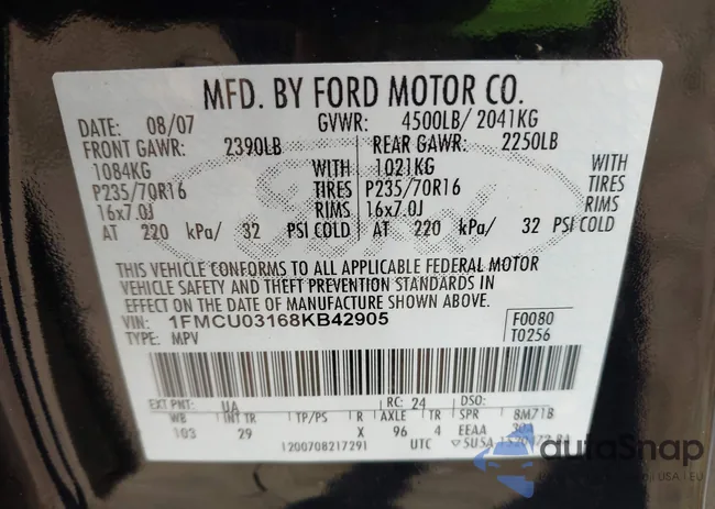 1FMCU03168KB42905: 42408182