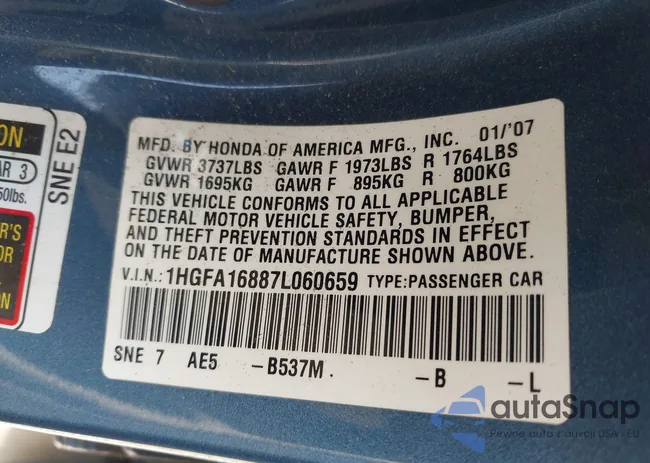 1HGFA16887L060659: 42408403