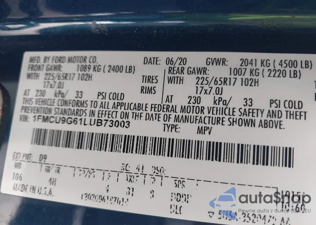 1FMCU9G61LUB73003: 42407653