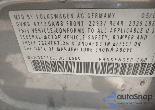 WVWDR71K87W278085: 42409053