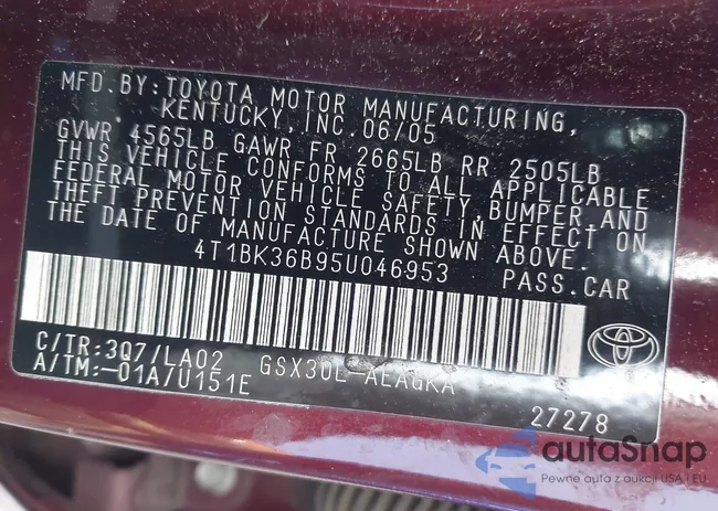 4T1BK36B95U046953: 42409367