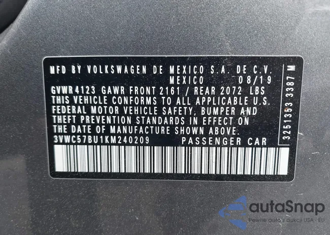 3VWC57BU1KM240209: 42409626