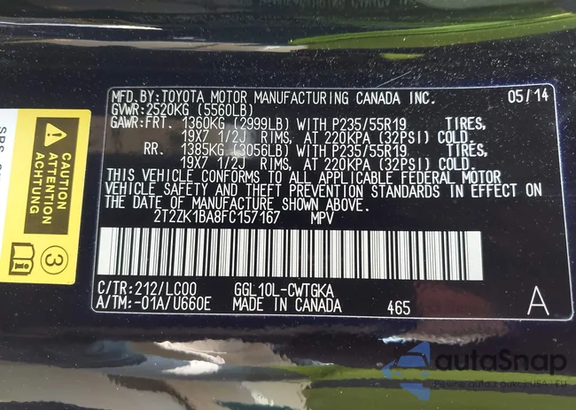 2T2ZK1BA8FC157167: 42409699