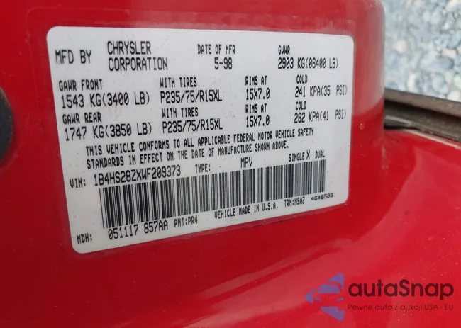 1B4HS28ZXWF209373: 42410900