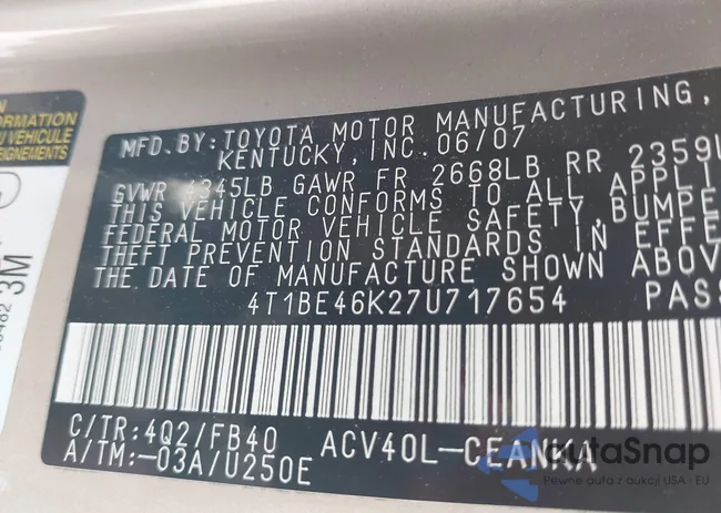 4T1BE46K27U717654: 42411050