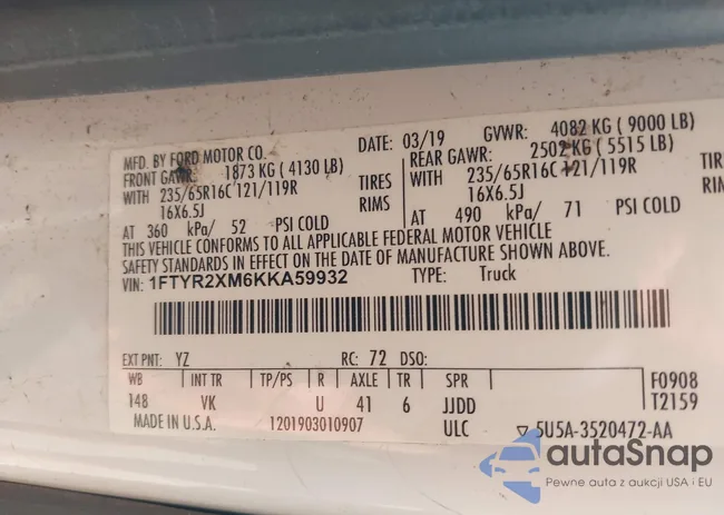 1FTYR2XM6KKA59932: 42411132