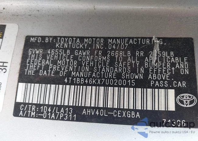 4T1BB46KX7U020015: 42411157