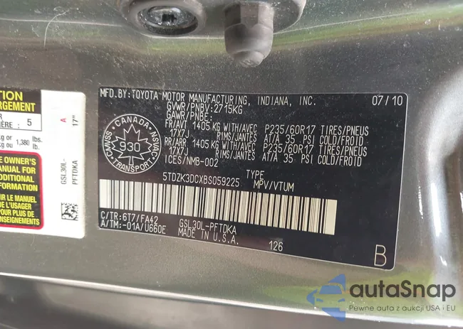 5TDZK3DCXBS059225: 42411403