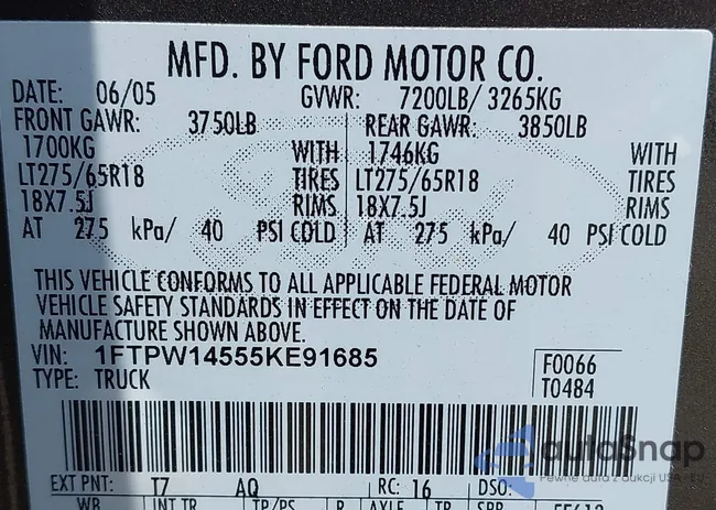 1FTPW14555KE91685: 42411412