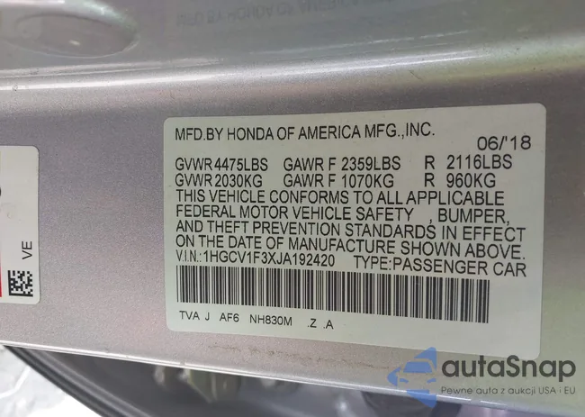 1HGCV1F3XJA192420: 42410808