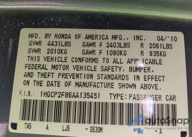 1HGCP2E86AA135451: 42411957