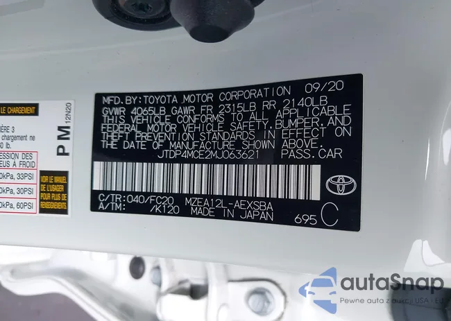 JTDP4MCE2MJ063621: 42412145