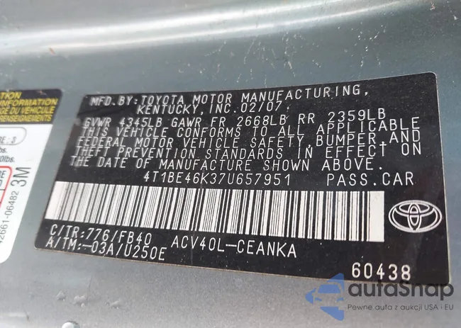 4T1BE46K37U657951: 42412226