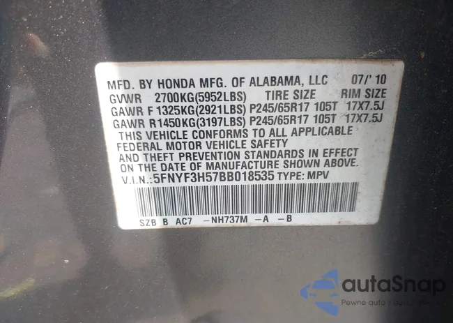 5FNYF3H57BB018535: 42412309