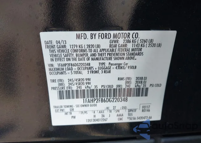 1FAHP2F86DG220348: 42411596