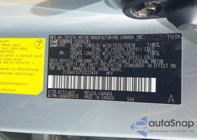 2T2GA31U75C023458: 42411705