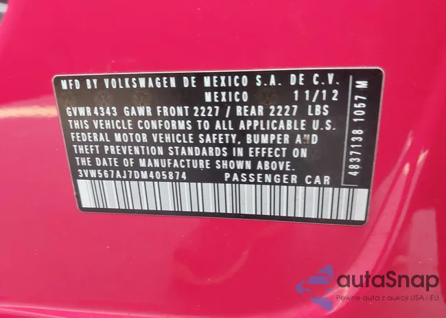 3VW567AJ7DM405874: 42411711