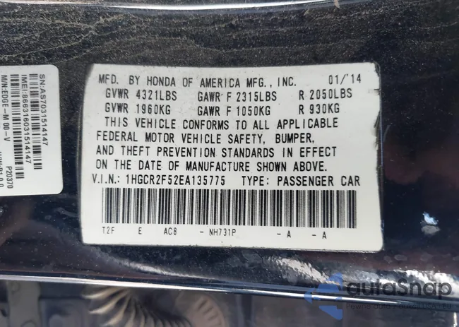 1HGCR2F52EA135775: 42413137