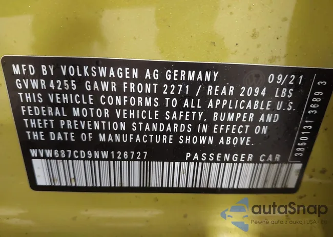 WVW687CD9NW126727: 42413190