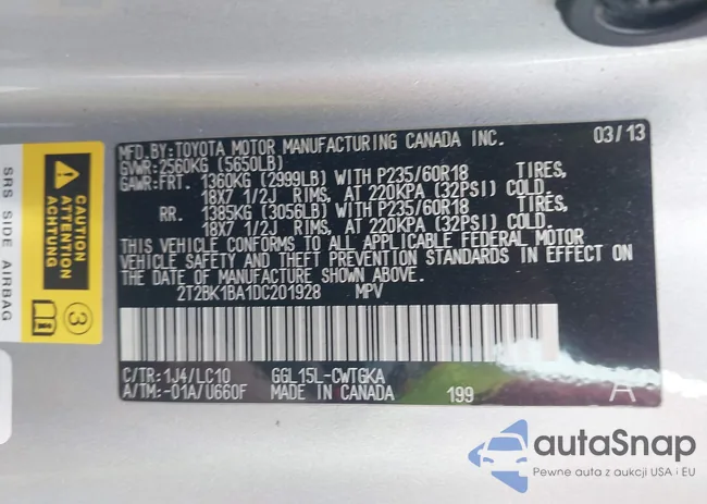 2T2BK1BA1DC201928: 42412569