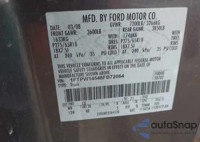 1FTPW14548FB72064: 42413930