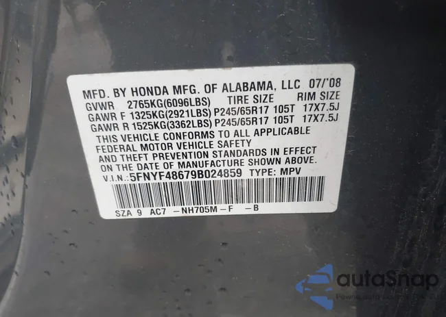 5FNYF48679B024859: 42414349