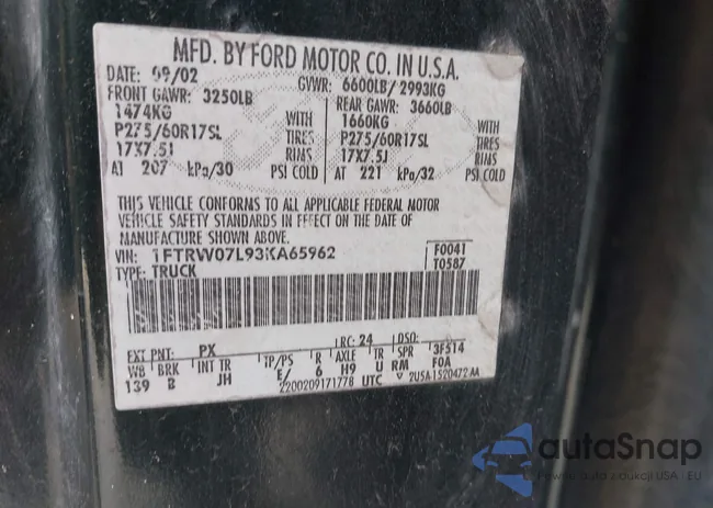 1FTRW07L93KA65962: 42414440