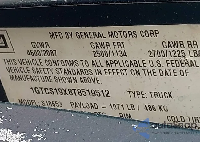 1GTCS19X8T8519512: 42415002