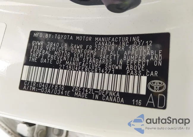 2T1BU4EE8CC814271: 42415061