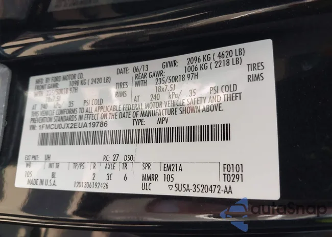 1FMCU0JX2EUA19786: 42415123