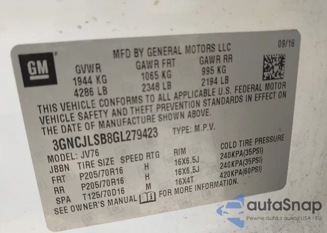 3GNCJLSB8GL279423: 42415253